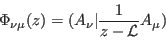 \begin{displaymath}
\Phi_{\nu\mu}(z)= (A_\nu\vert {1\over z-{\cal L}} A_\mu)
\end{displaymath}